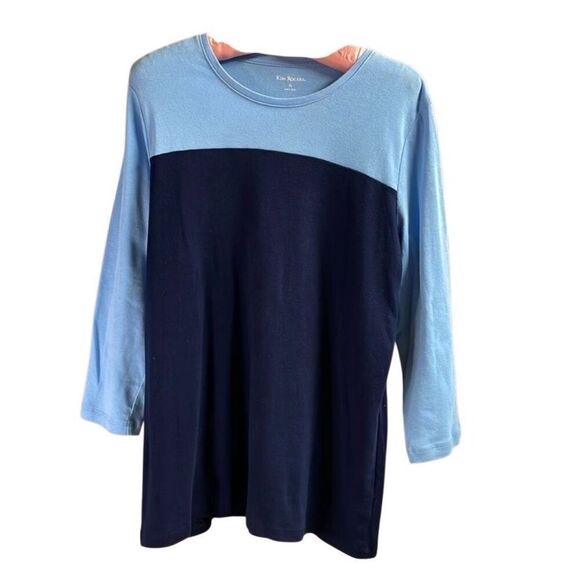 KIM ROGERS Pullover Long Sleeve Top Light Blue Dark Blue Size XL - Picture 1 of 5